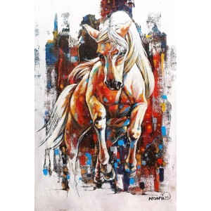 Momin Khan, 24 x 36 Inch, Acrylic on Canvas, Horse Painting, AC-MK-104